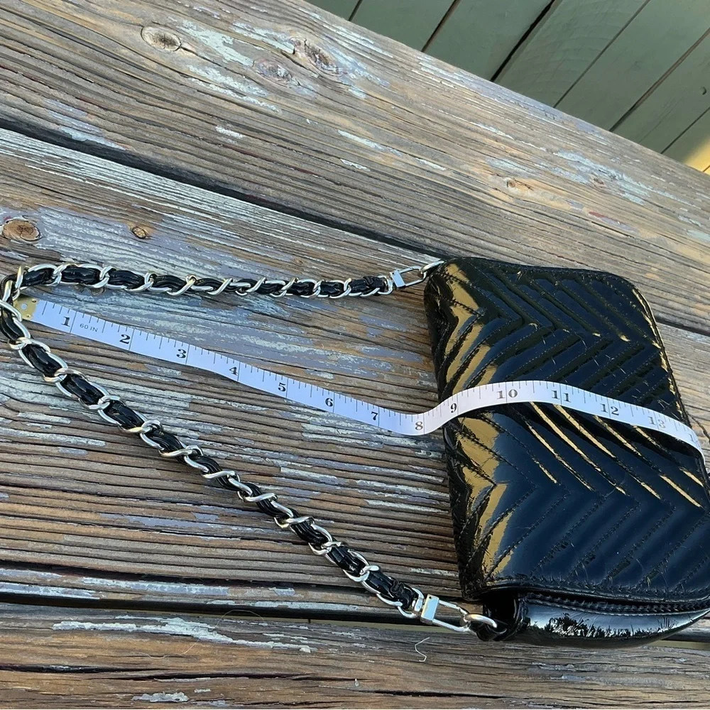 Big Buddha Black Chevron Patent Leather Crossbody/Shoulder Black Bag Chain Strap